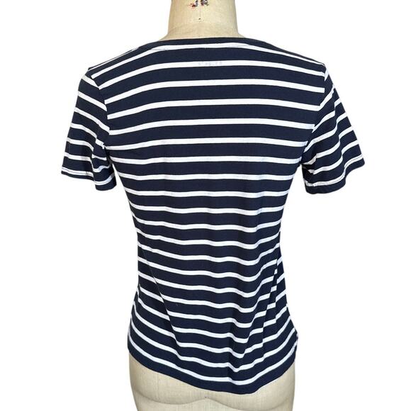 Pact Striped V-Neck T-Shirt in Blue & White Size Small - Picture 3 of 6